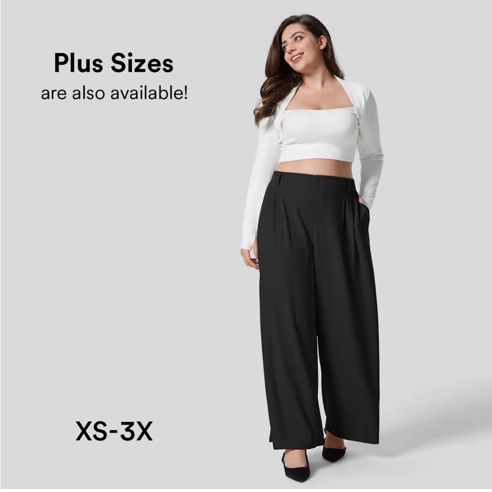 Halara High Waisted Side Pocket & Wide Leg Waffle Casual Pants - Large, Black - Picture 2 of 2
